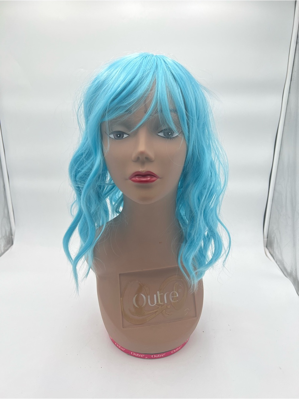 Light Blue Short Curly Wig with Bangs – Synthetic Cosplay/Party Wig - Picture 7 of 9